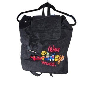 Walt Disney World Drawstring Backpack Black with Multicolor Embroidered Logo